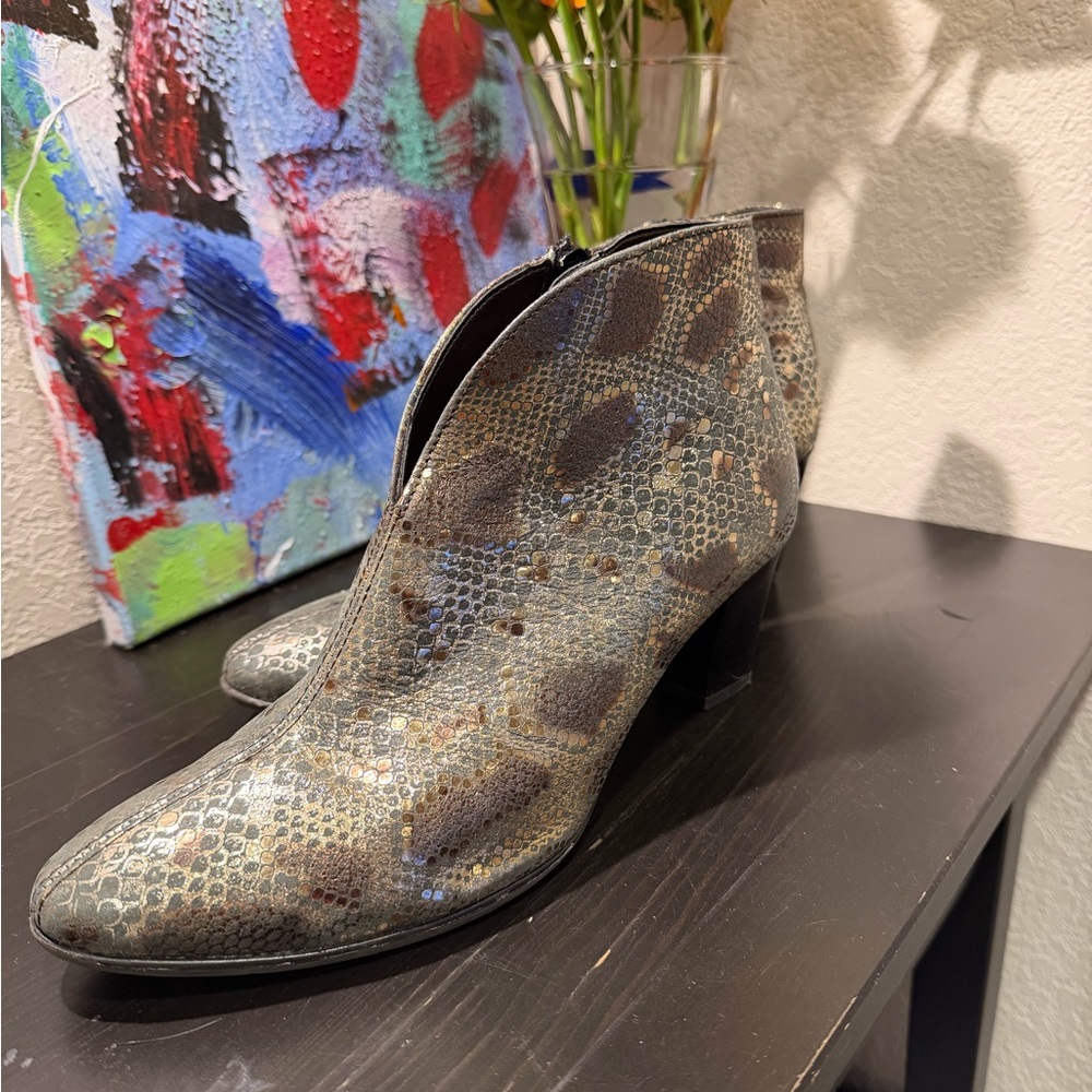 Ara Metallic Snake Print Ankle Boots